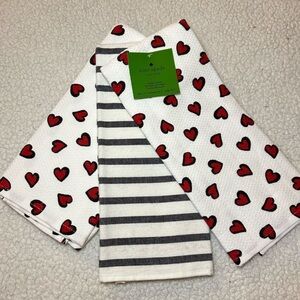 Kate Spade Red Heart and Black Stripe Towels